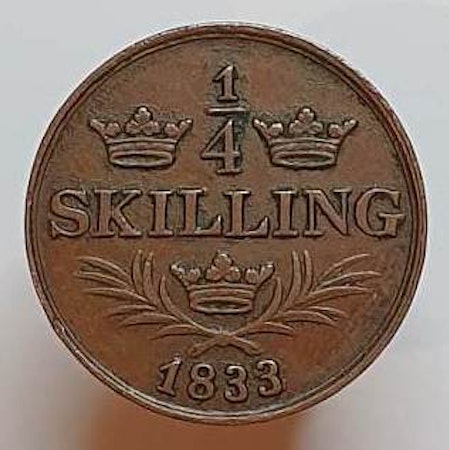 Karl XIV Johan 1/4 Skilling 1833/2