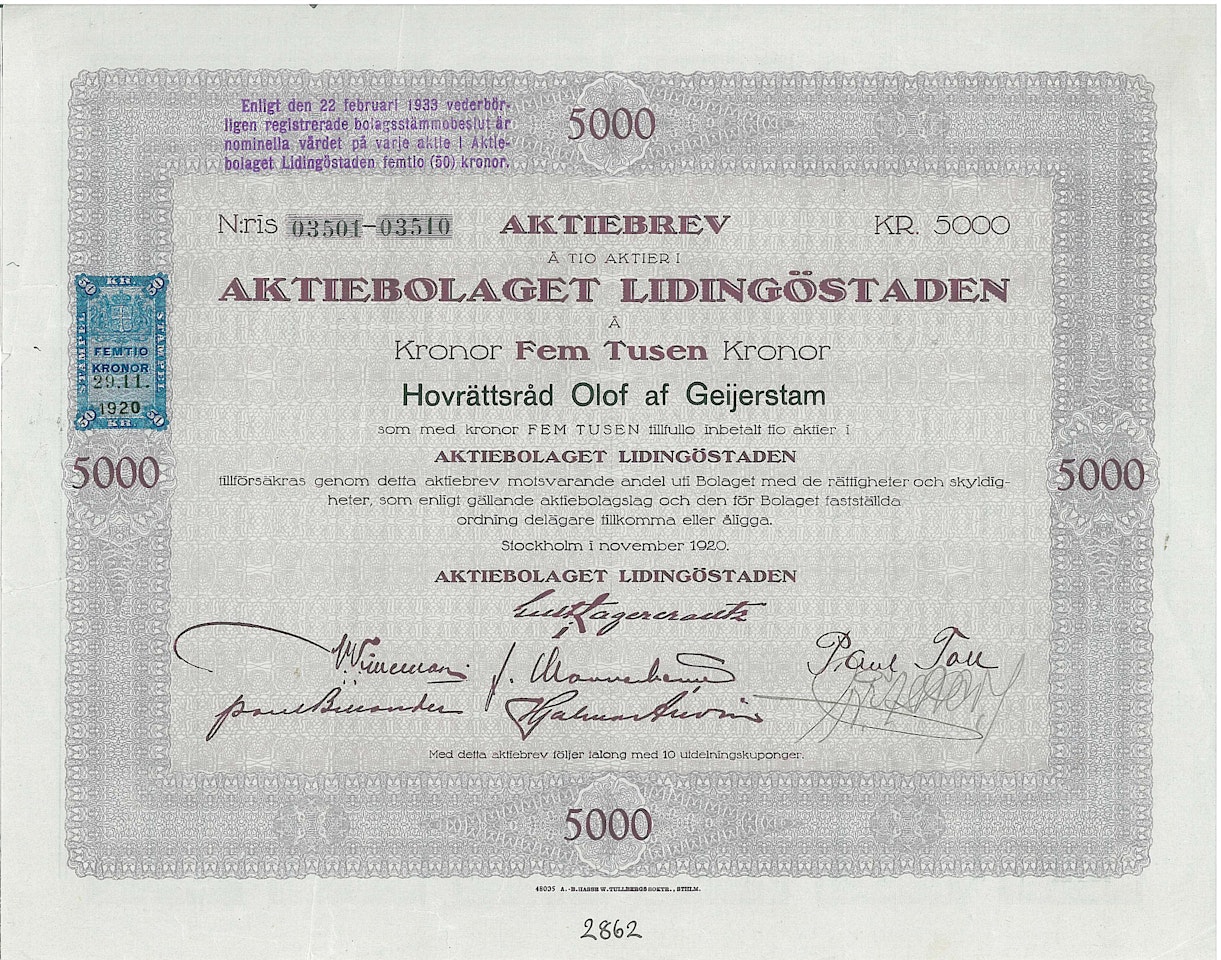 Lidingöstaden, AB, 5000 kr