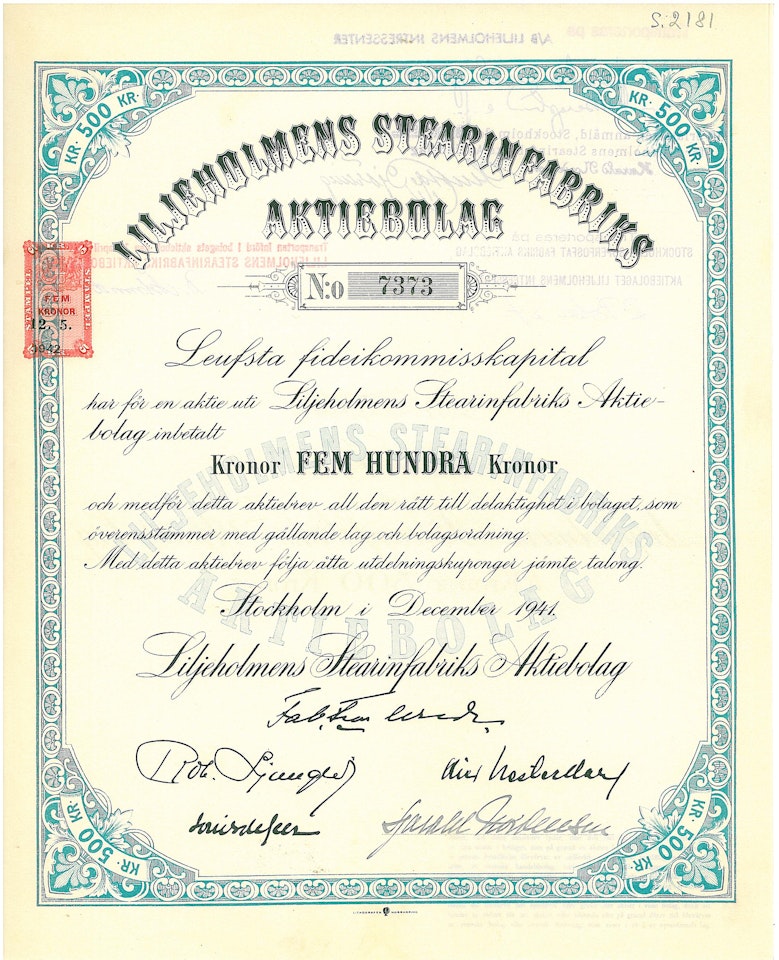 Liljeholmens Stearinfabriks AB, 1941