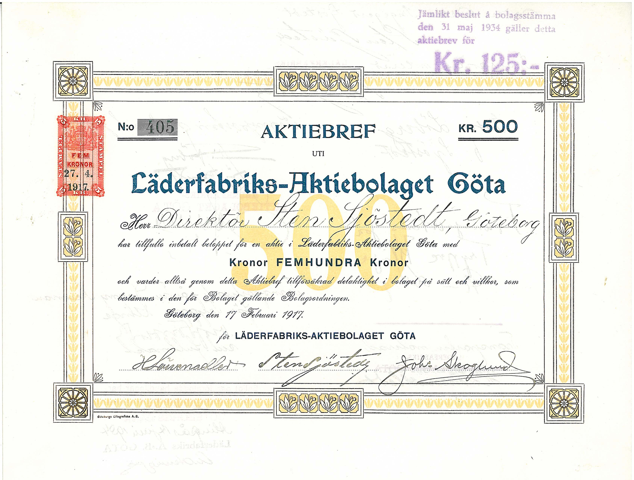 Läderfabriks AB Göta, 1917