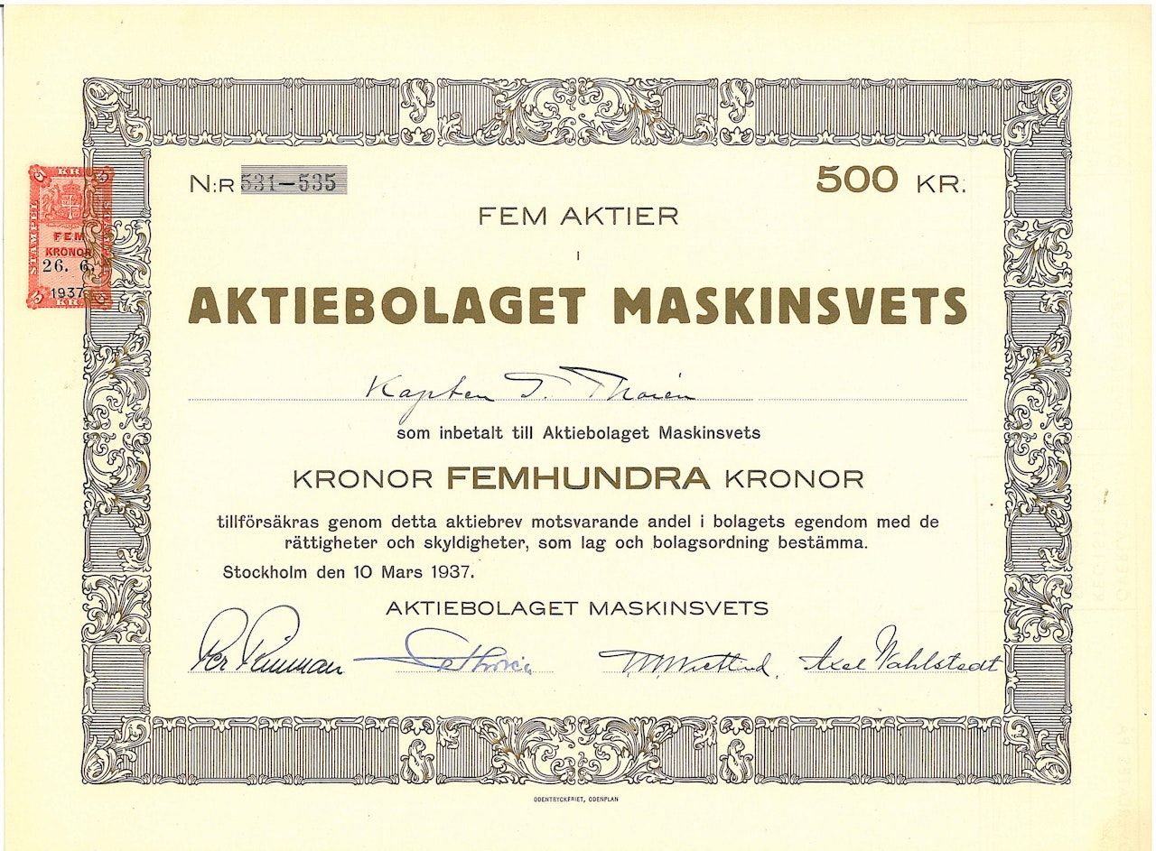 Maskinsvets, AB, 500 kr