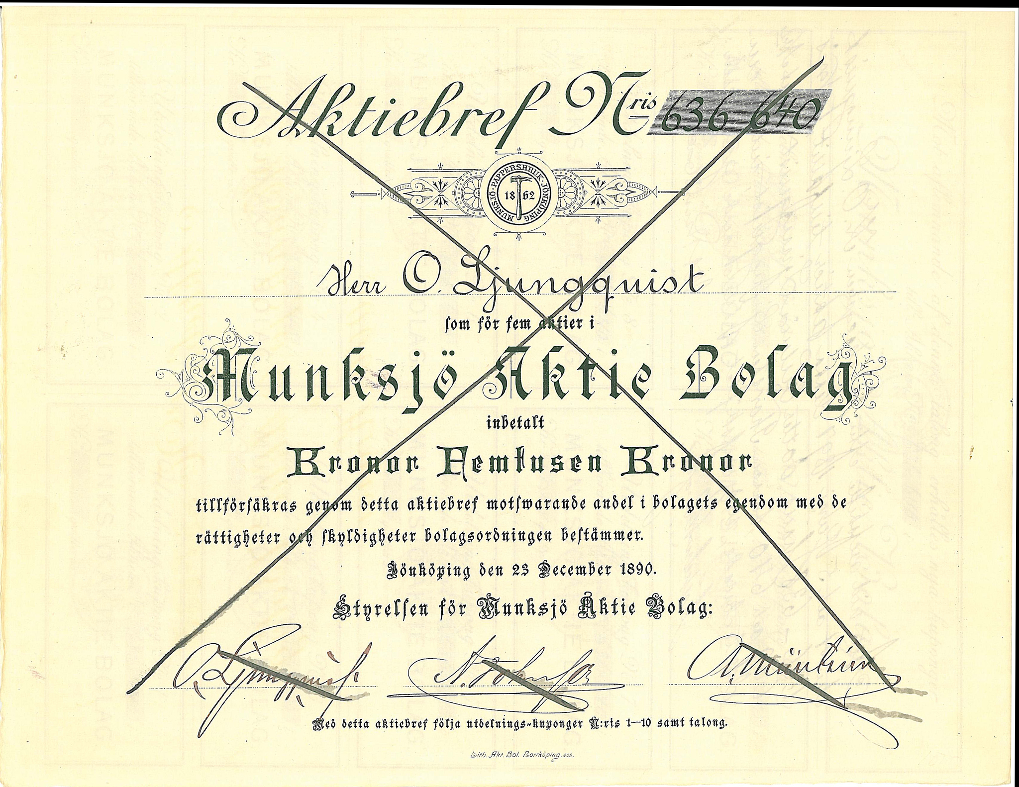 Munksjö AB, 1890