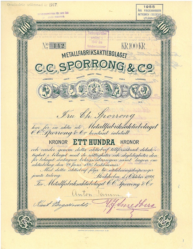 Metallfabriks AB C.C. Sporrong & Co, 1898