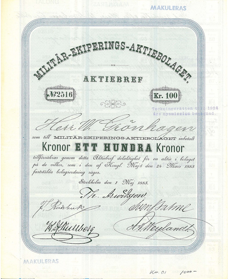 Militär Ekiperings AB, MEA 1883