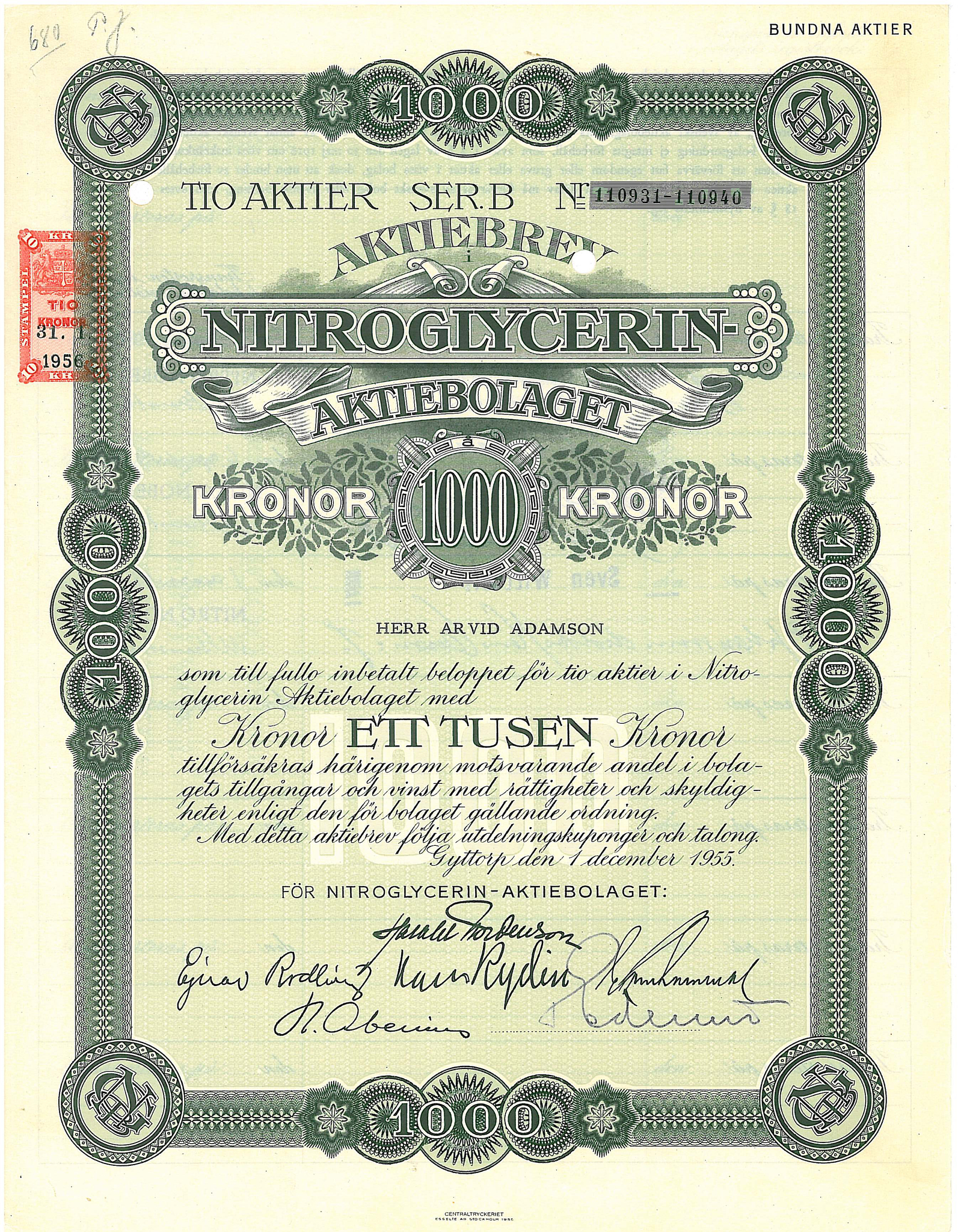 Nitroglycerin AB, 1955