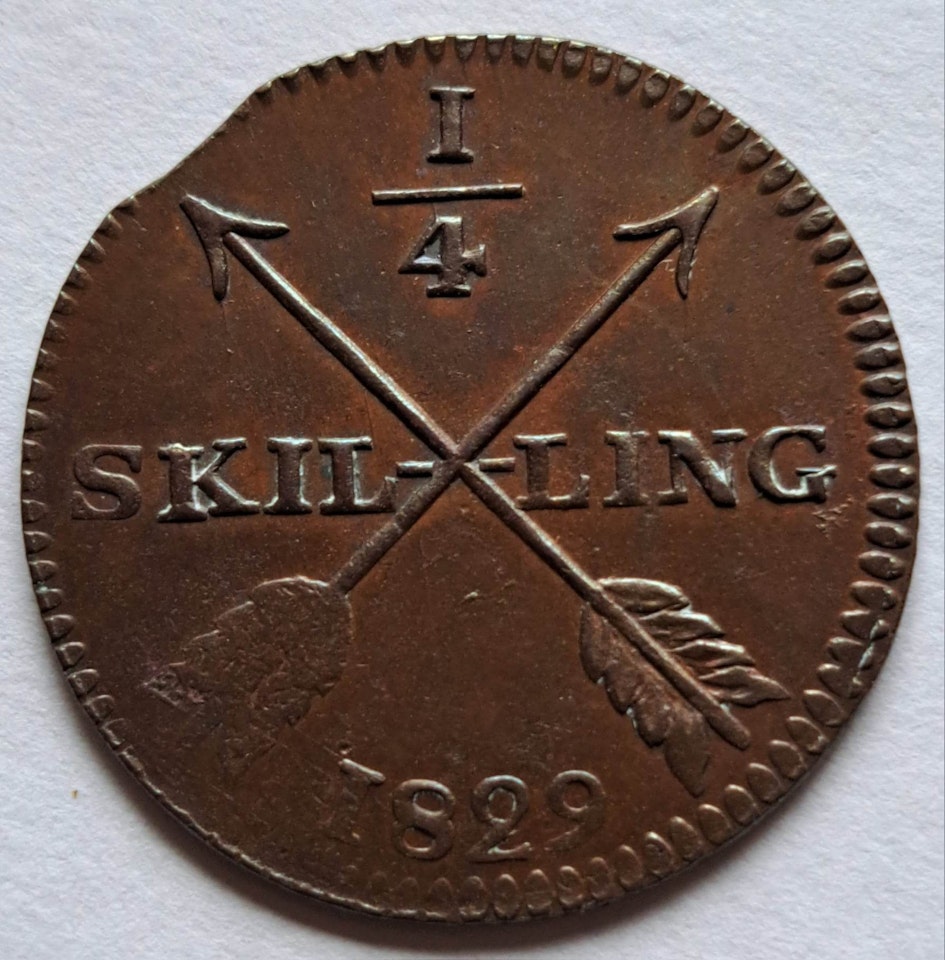 Karl XIV Johan 1/4 Skilling 1829