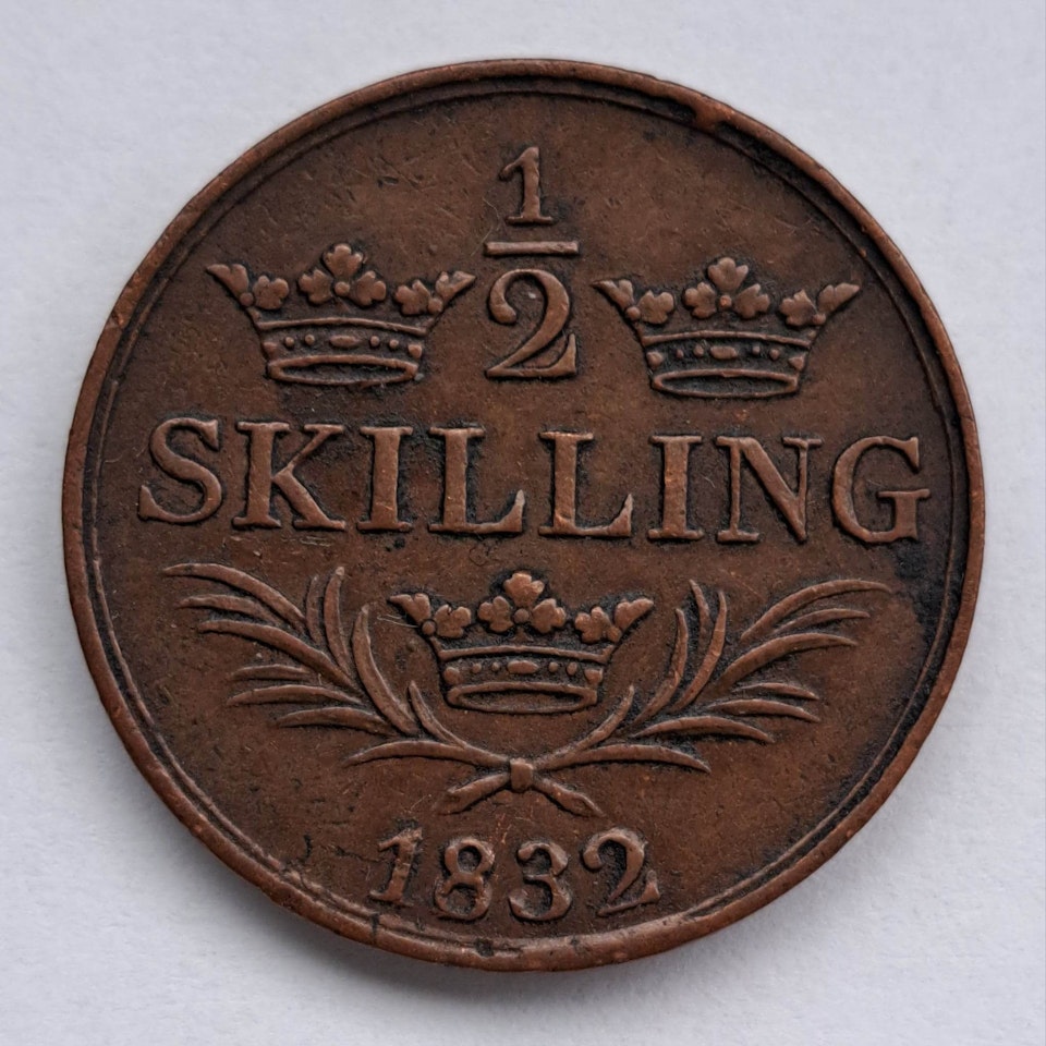 Karl XIV Johan 1/2 Skilling 1832