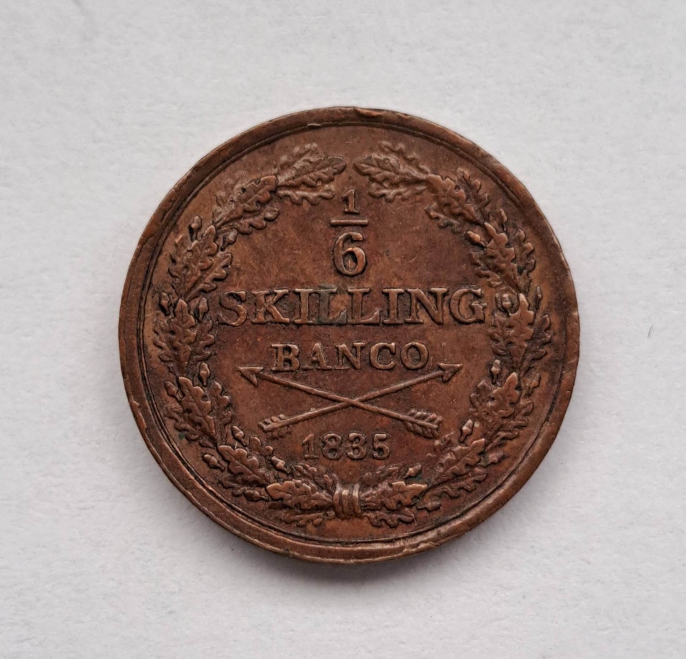 Karl XIV Johan 1/6 Skilling Banco 1835