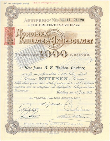 Nordiska Kullager, AB, 1917
