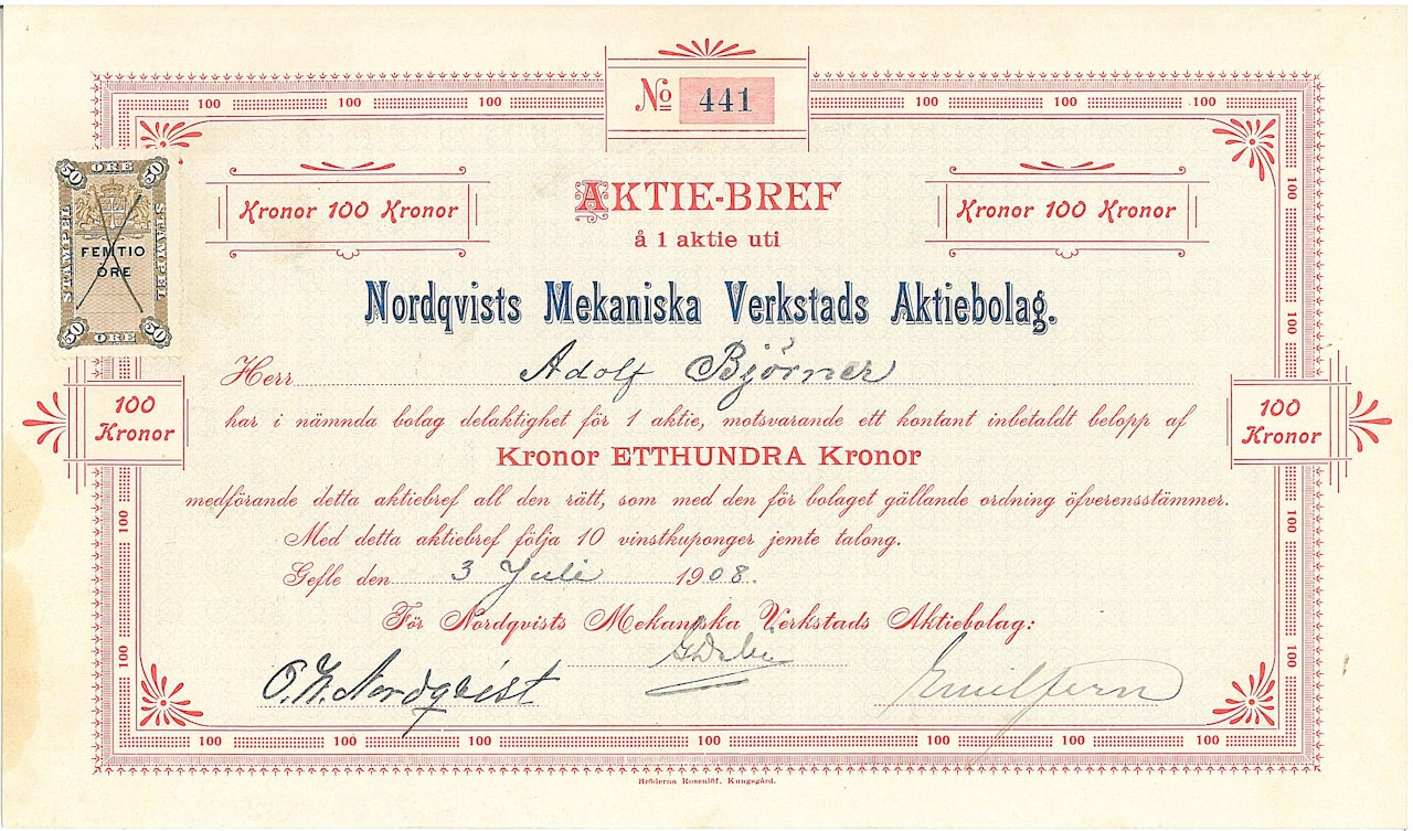 Nordqvist Mek. Verkstads AB, 1908