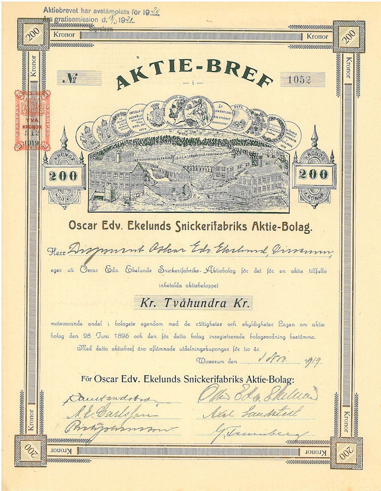 Oscar Edv. Ekelunds Snickerifabriks AB, 1919