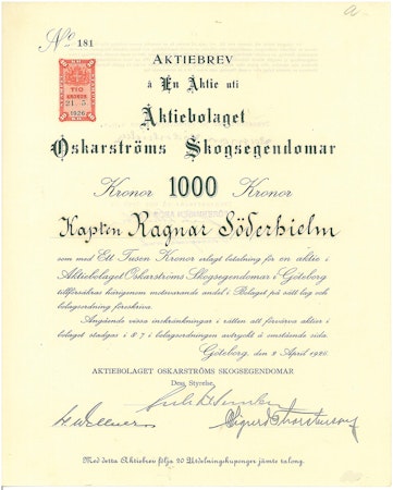 Oskarströms Skogsegendomar, AB, 1926