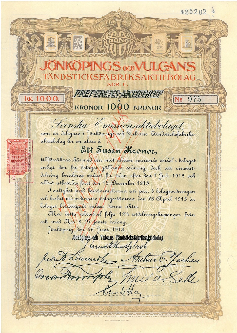 Jönköpings och Vulcans Tändsticksfabriks AB, 1913