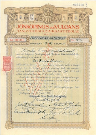 Jönköpings och Vulcans Tändsticksfabriks AB, 1913