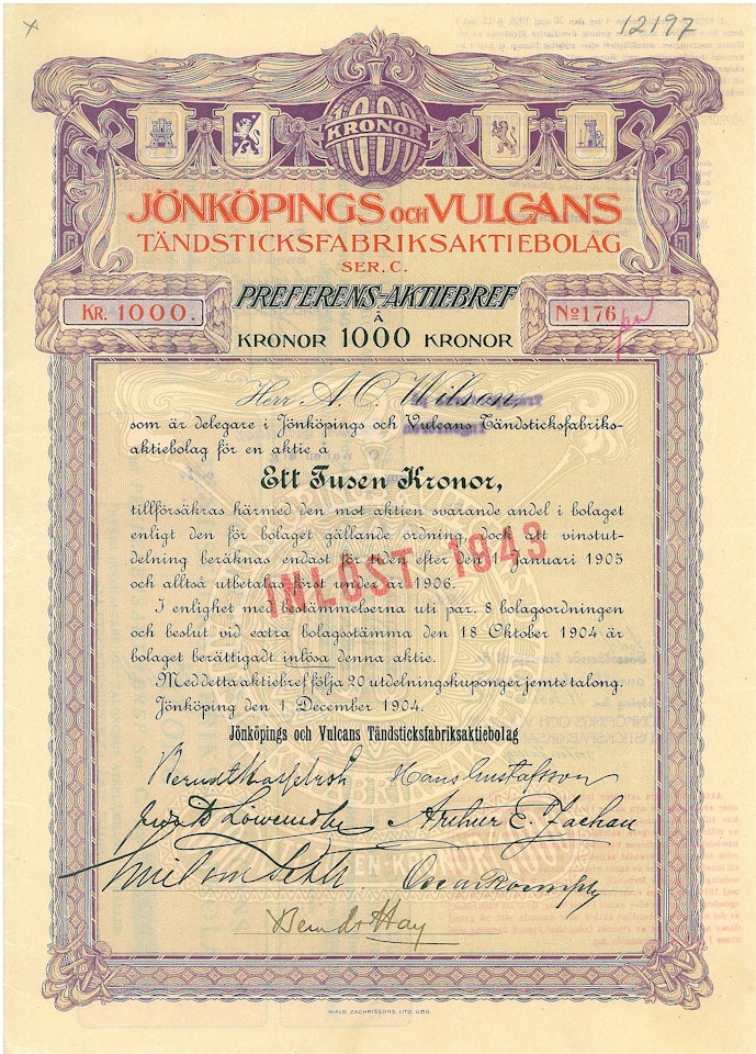 Jönköpings och Vulcans Tändsticksfabriks AB, 1904