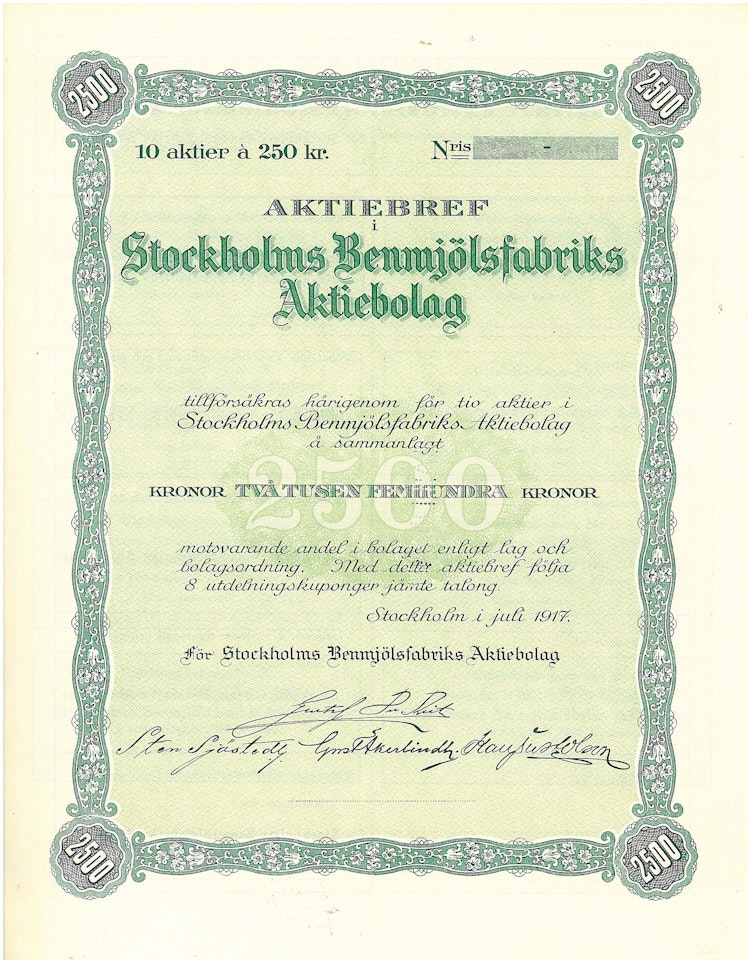 Stockholms Benmjölsfabriks AB, 2 500 kr