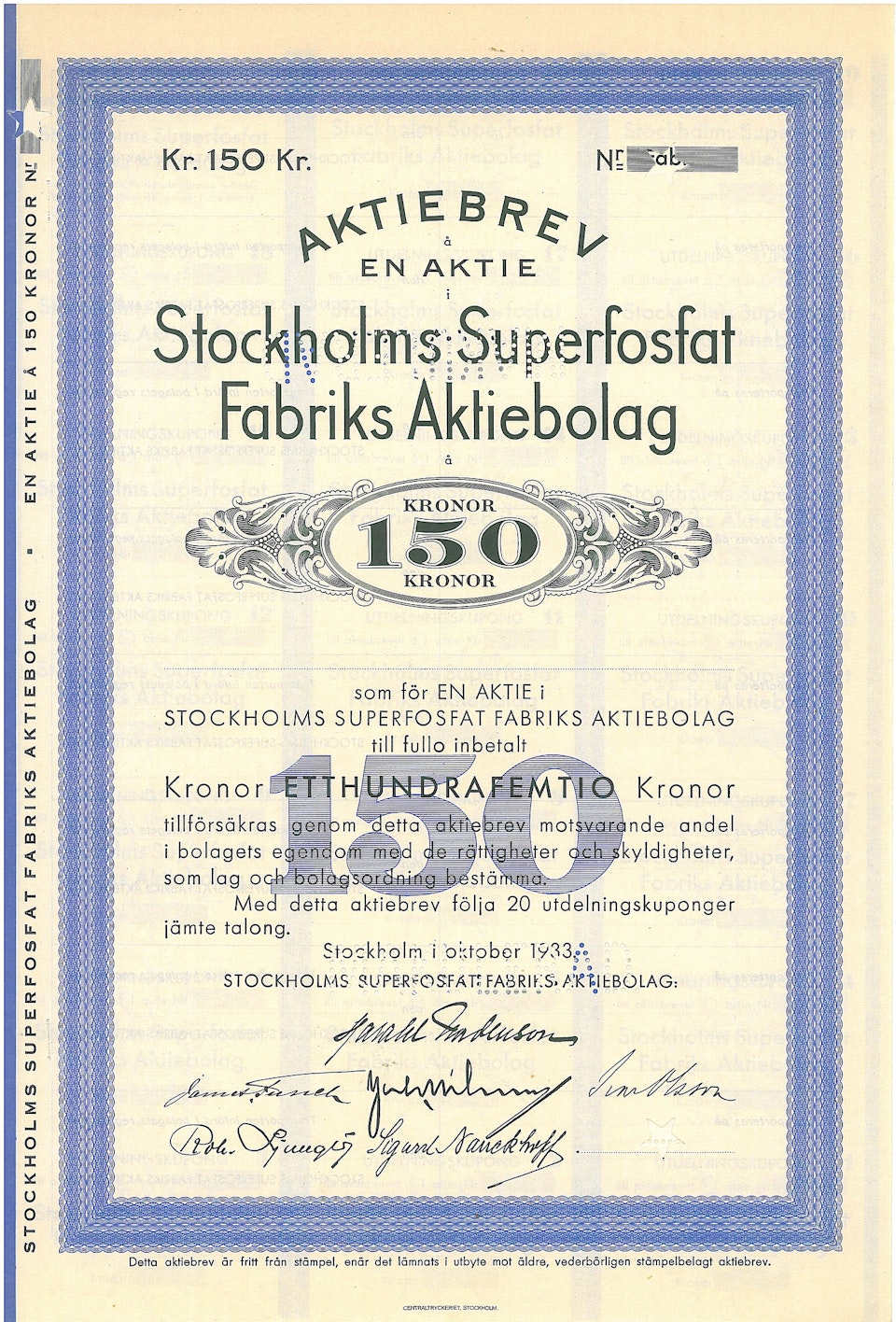 Stockholms Superfosfat Fabriks AB, 1933