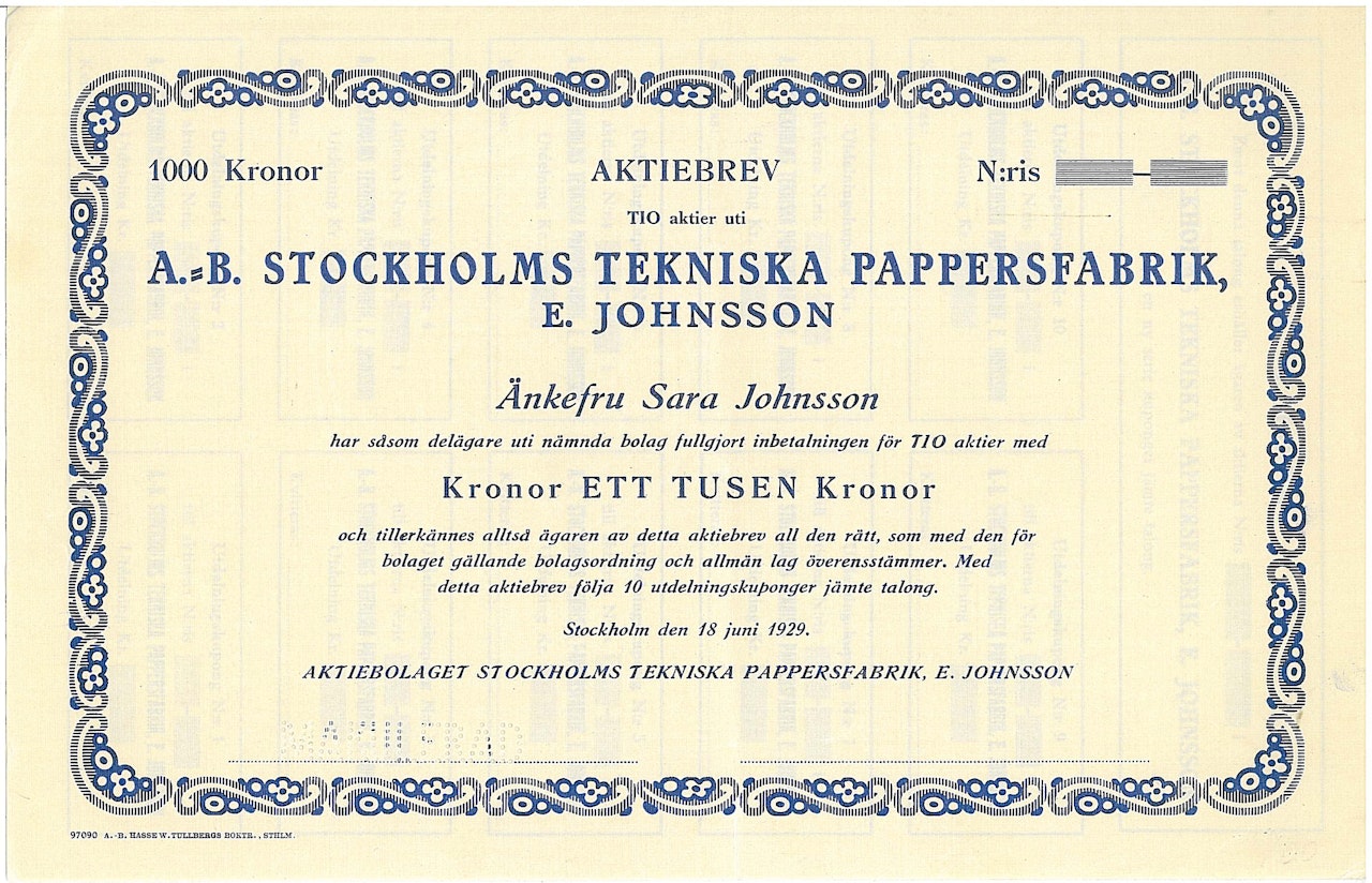 Stockholms Tekniska pappersfabrik E. Johnsson, AB