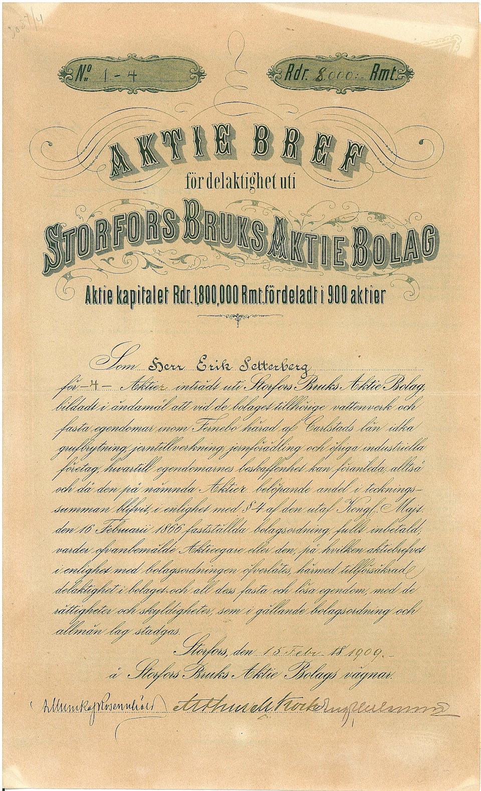 Storfors Bruks AB, 1909