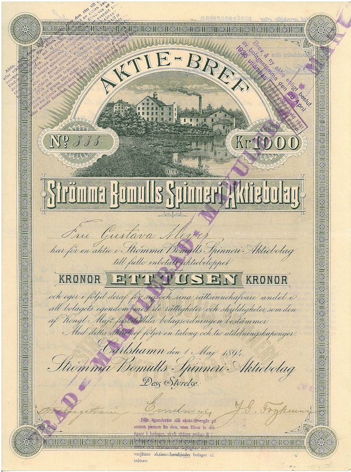 Strömma Bomulls-Spinneri AB, 1894