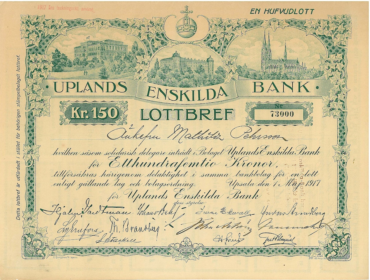 Uplands Enskilda Bank, 1917