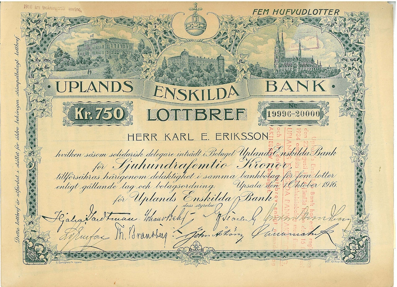 Uplands Enskilda Bank, 1916
