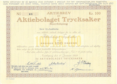 Trycksaker, AB, 1922