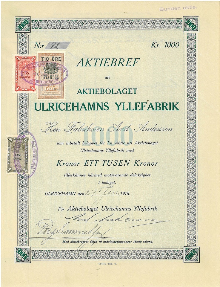 Ulricehamns Yllefabrik, AB, 1916