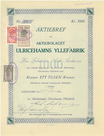 Ulricehamns Yllefabrik, AB, 1916