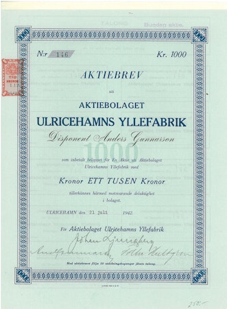 Ulricehamns Yllefabrik, AB, 1942