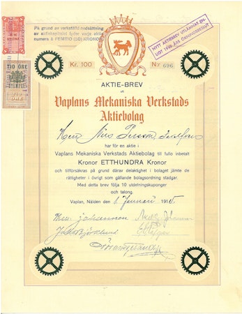 Vaplans Mekaniska Verkstads AB, 1915