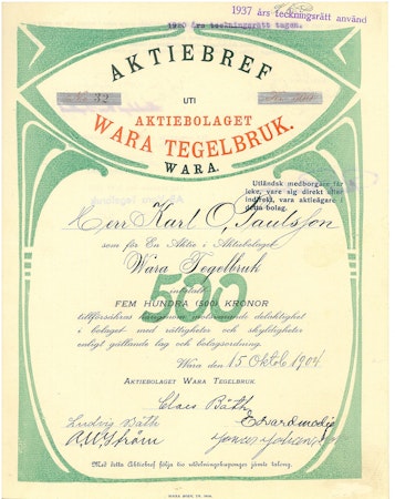Wara Tegelbruk, AB, 1904