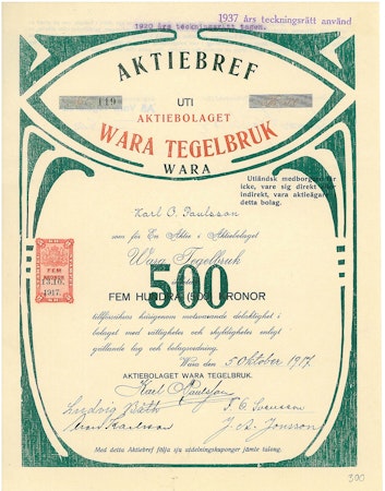 Wara Tegelbruk, AB, 1917