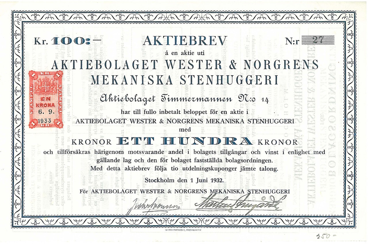 Wester & Norgrens Mekaniska Stenhuggeri, AB