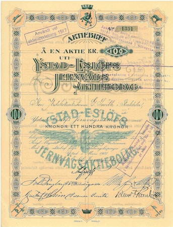 Ystad-Eslöfs Jernvägs AB, 100 kr, 1901, Ystad