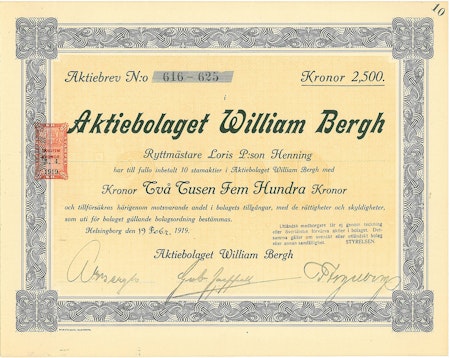 William Bergh, AB, 2 500 kr