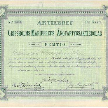 Gripsholms-Mariefreds Ångfartygs AB, 50 kr, 1905