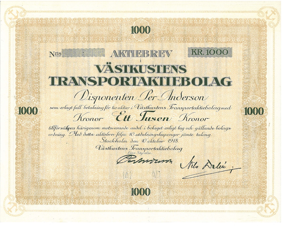Västkustens Transport AB, 1000  kr
