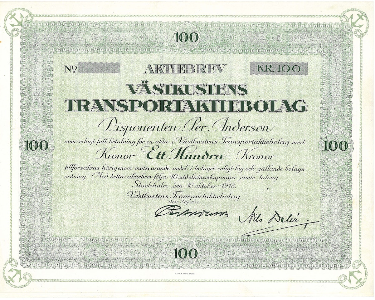 Västkustens Transport AB, 100  kr