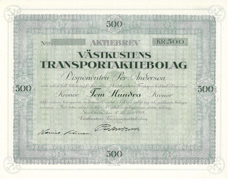 Västkustens Transport AB, 500  kr