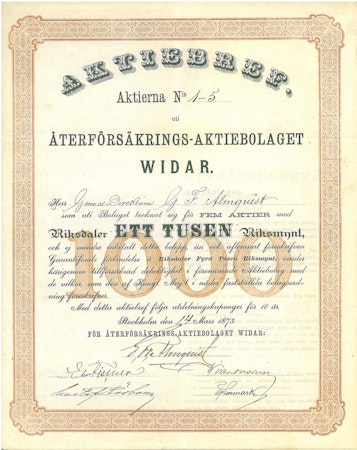 Återförsäkrings AB Widar, 1 000 Rdr