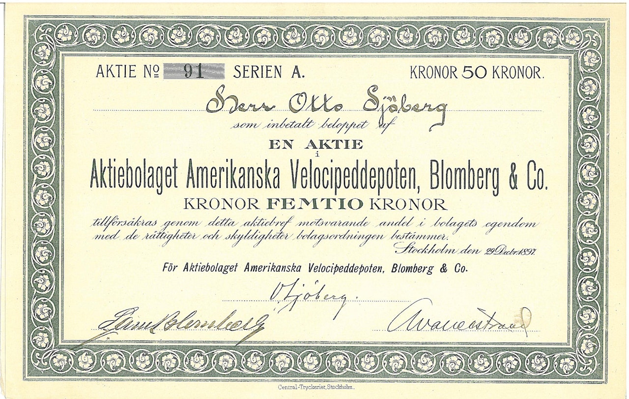 Amerikanska Velocipeddepoten, Blomberg & Co.