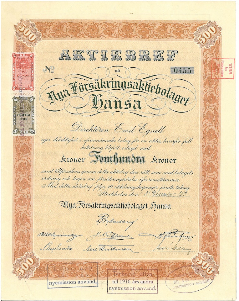 Nya Försäkrings AB Hansa, 1913