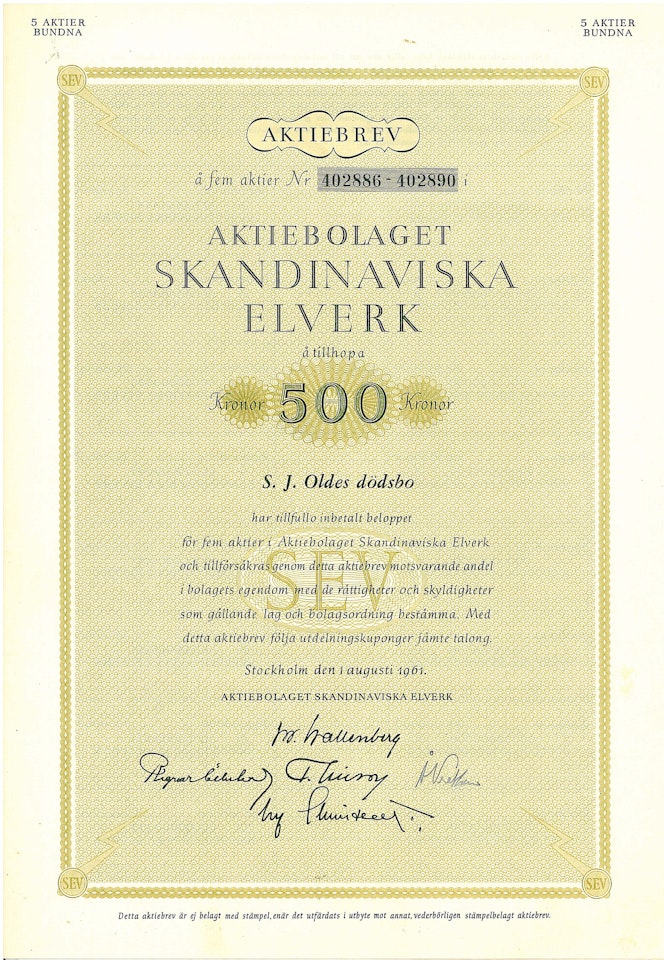 Skandinaviska Elverk, AB, 500 kr