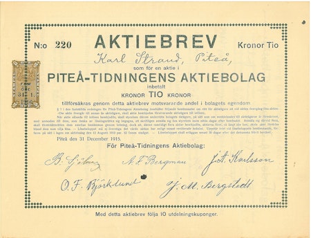 Piteå-Tidningens AB, 1915