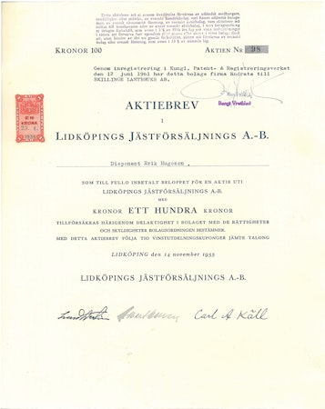 Lidköpings Jästförsäljnings, AB, 100 kr
