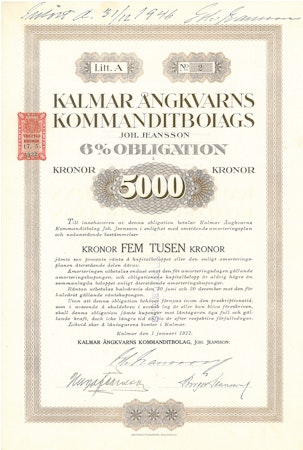 Kalmar Ångkvarns Kommanditbolags Joh. Jeansson, Obligation