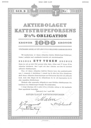 Kattstrupeforsens, AB 3 1/2 % Obligation
