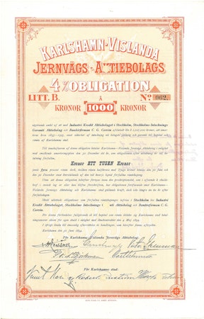 Karlshamn-Vislanda Jernvägs AB, 4% Obligation