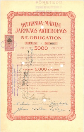 Hvetlanda-Målilla Järnvägs AB Obligation